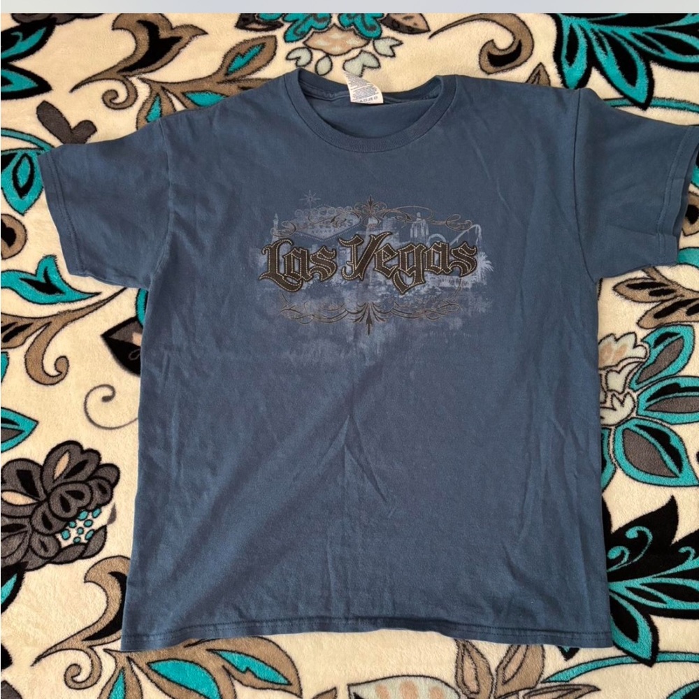 Blue Short Sleeve Tee with Abstract Graphic